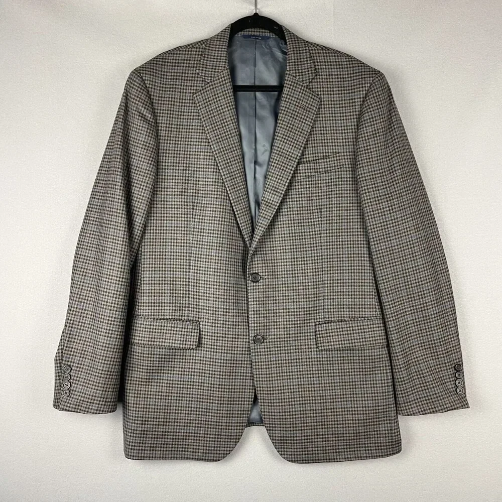 Brooks‎ Brothers 1818 Madison Saxxon Wool Blazer Mens 42L Black Tan Check Plaid